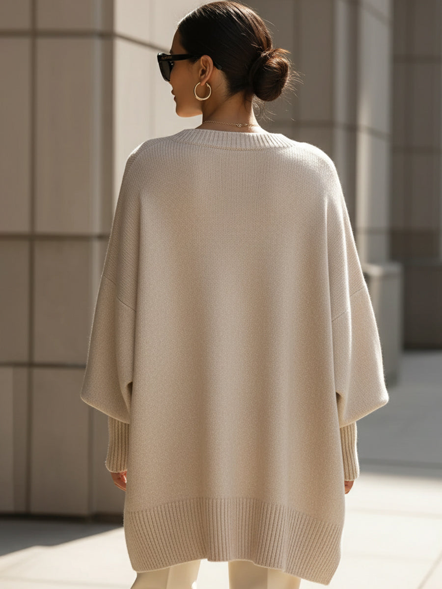 Leila | Suéter Oversize Cuello Redondo Punto Cremoso