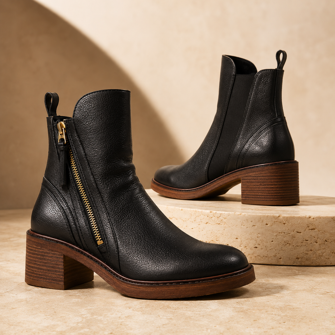 Leila | Botines Mujer Cuero Marrón Tacón Plataforma Cremallera
