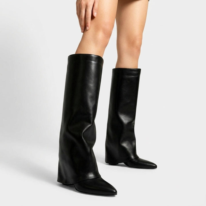 Paula | Botas Altas Piel Punta Afilada Tacón Cono