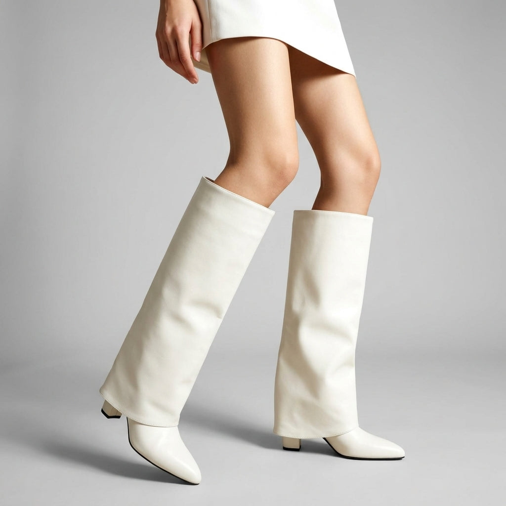 Paula | Botas Altas Piel Punta Afilada Tacón Cono