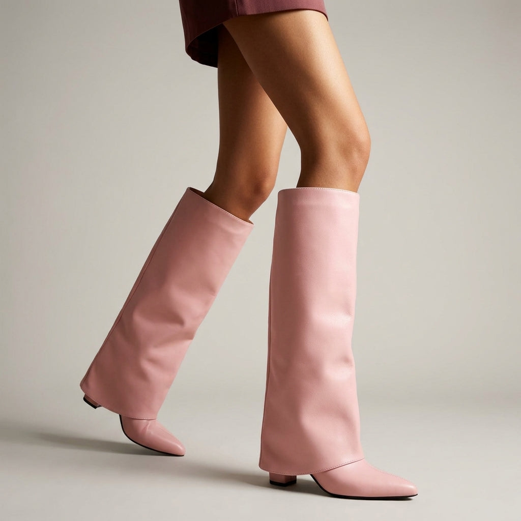Paula | Botas Altas Piel Punta Afilada Tacón Cono