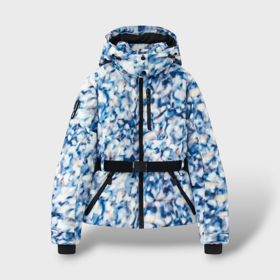 María | Chaqueta Acolchada Capucha Cinturón Estampado Geométrico