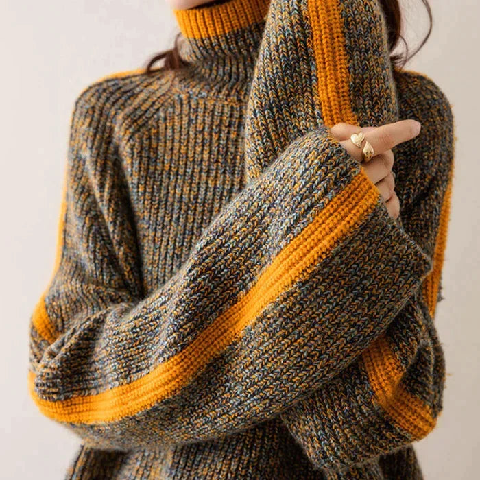 Carmen | Jersey Cuello Cisne Manga Campana Canalé Marrón Moteado Mujer