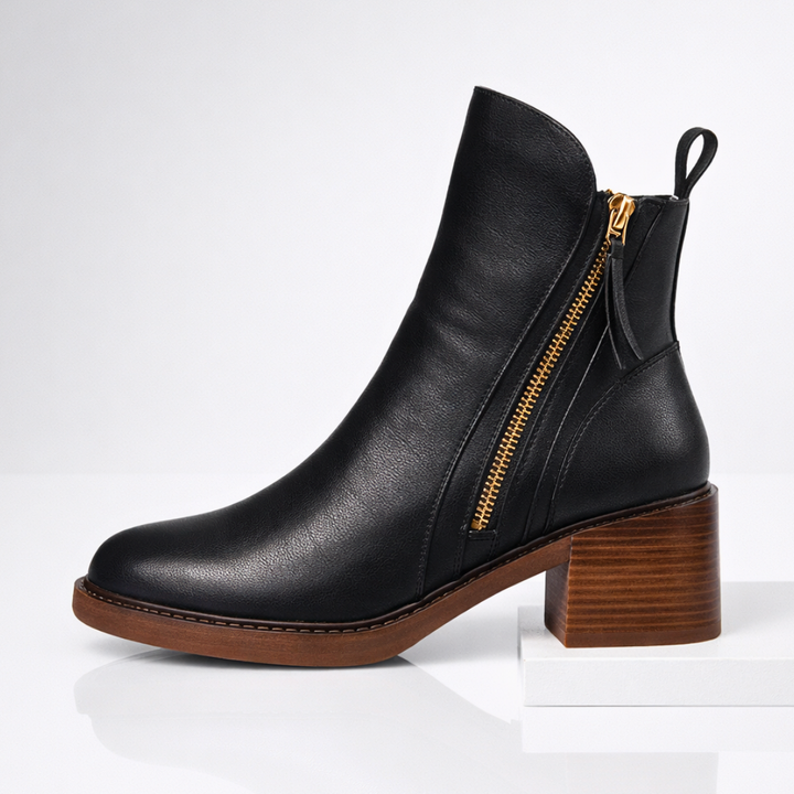 Leila | Botines Mujer Cuero Marrón Tacón Plataforma Cremallera