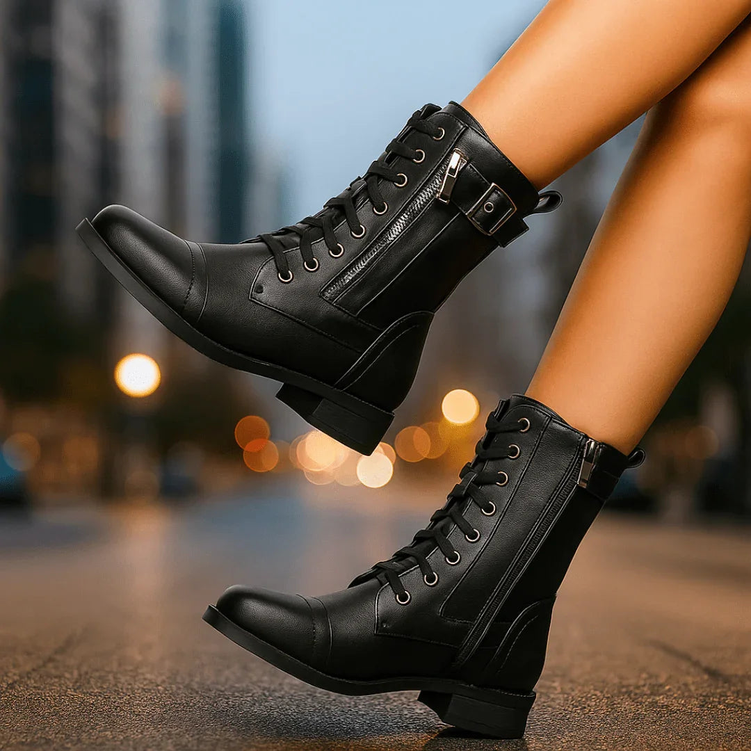 Belén | Botas de Combate con Cordones y Hebilla