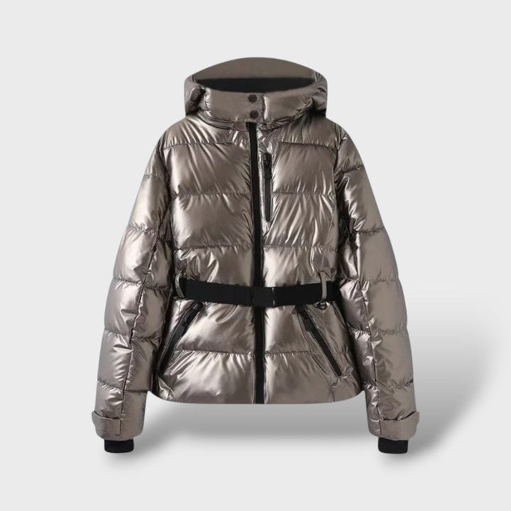 María | Chaqueta Acolchada Capucha Cinturón Estampado Geométrico