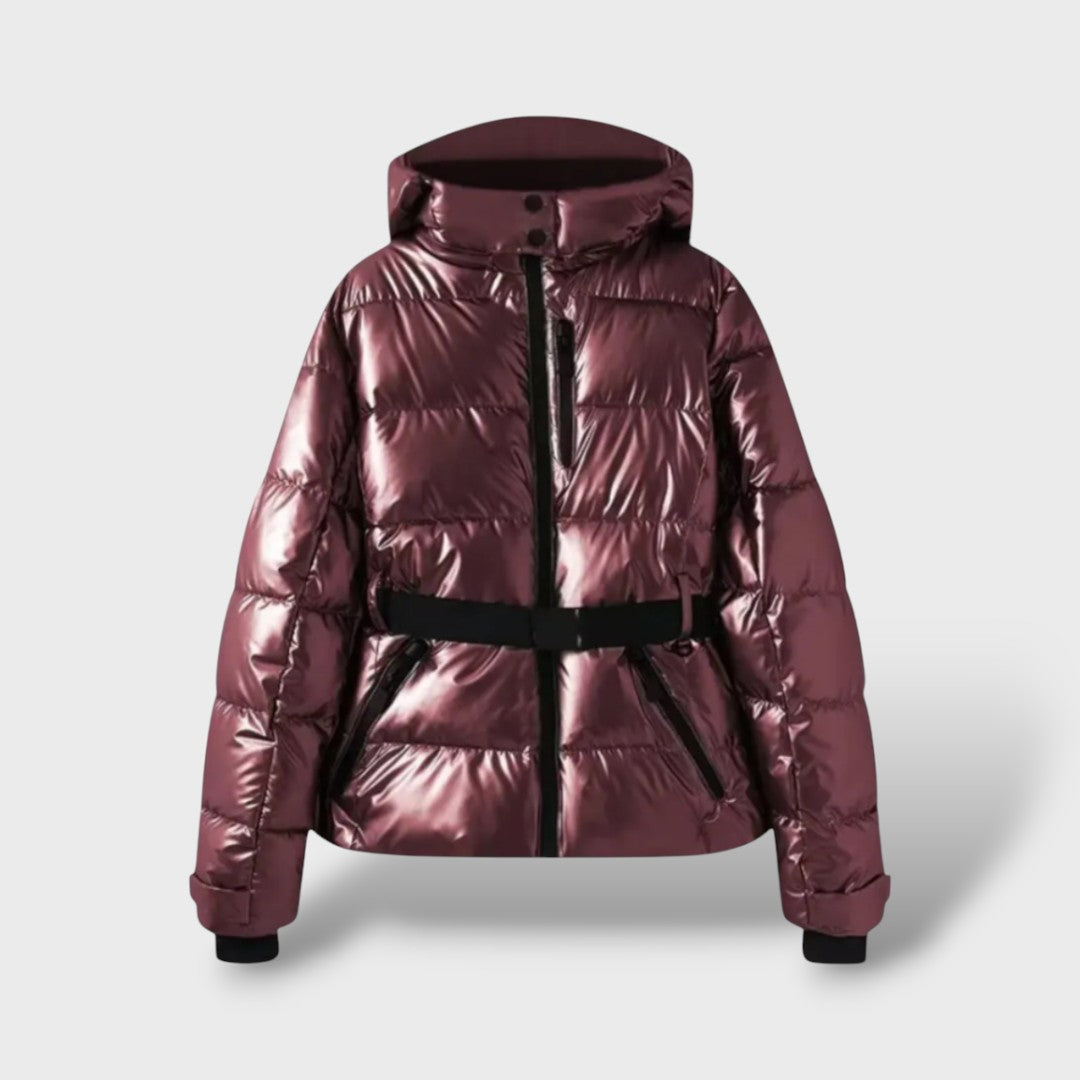María | Chaqueta Acolchada Capucha Cinturón Estampado Geométrico