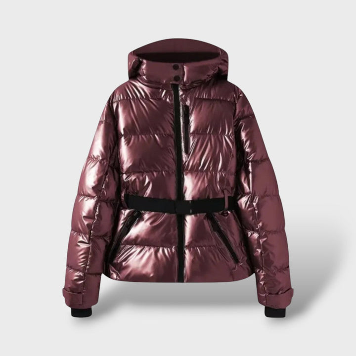 María | Chaqueta Acolchada Capucha Cinturón Estampado Geométrico