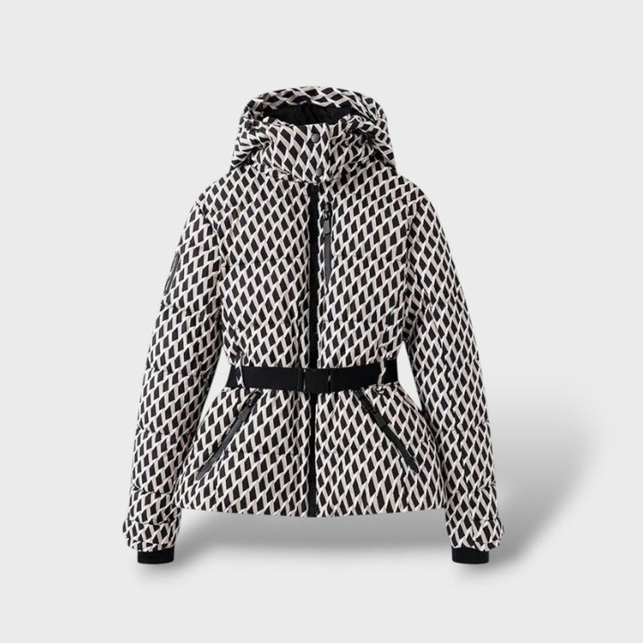María | Chaqueta Acolchada Capucha Cinturón Estampado Geométrico