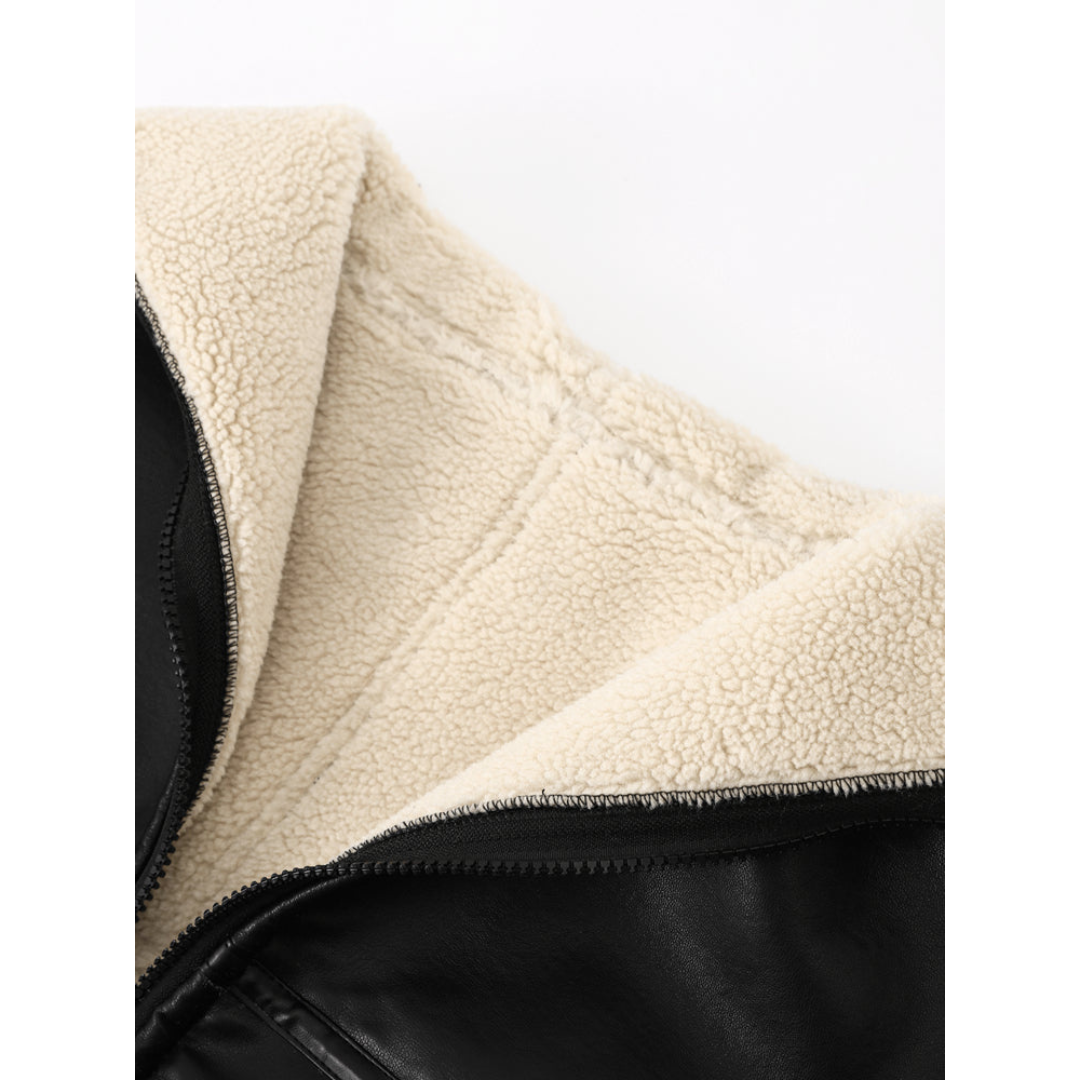 Cristina | Abrigo Shearling Negro Mujer Cuello Cremallera