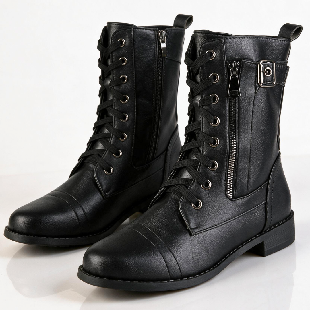 Belén | Botas de Combate con Cordones y Hebilla