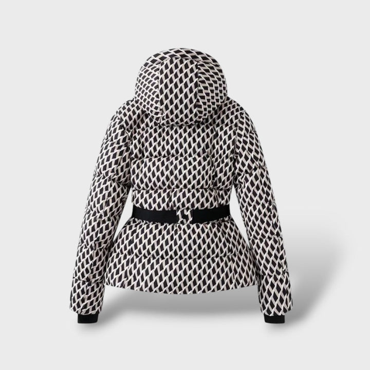 María | Chaqueta Acolchada Capucha Cinturón Estampado Geométrico