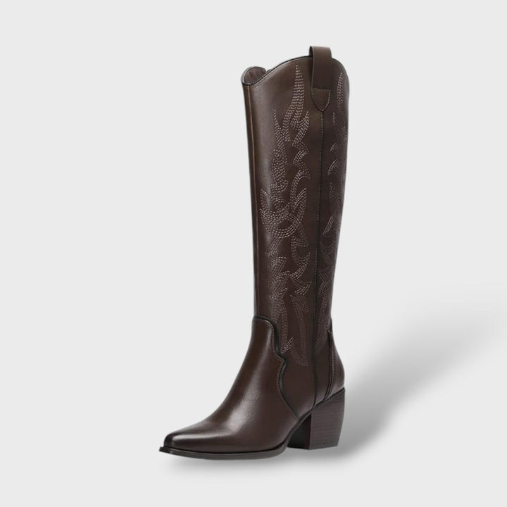 Marta | Bota Alta Vaquera de Piel Bordada