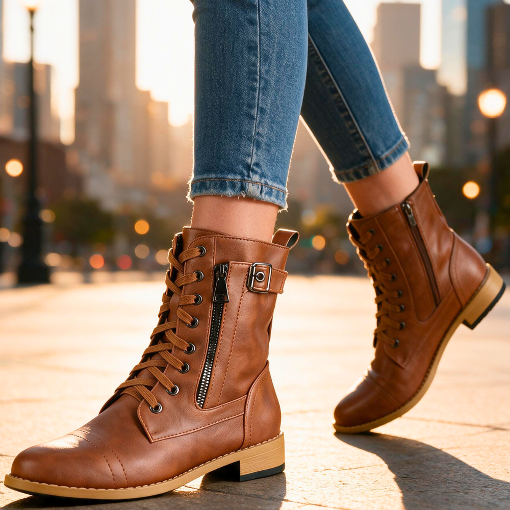 Belén | Botas de Combate con Cordones y Hebilla