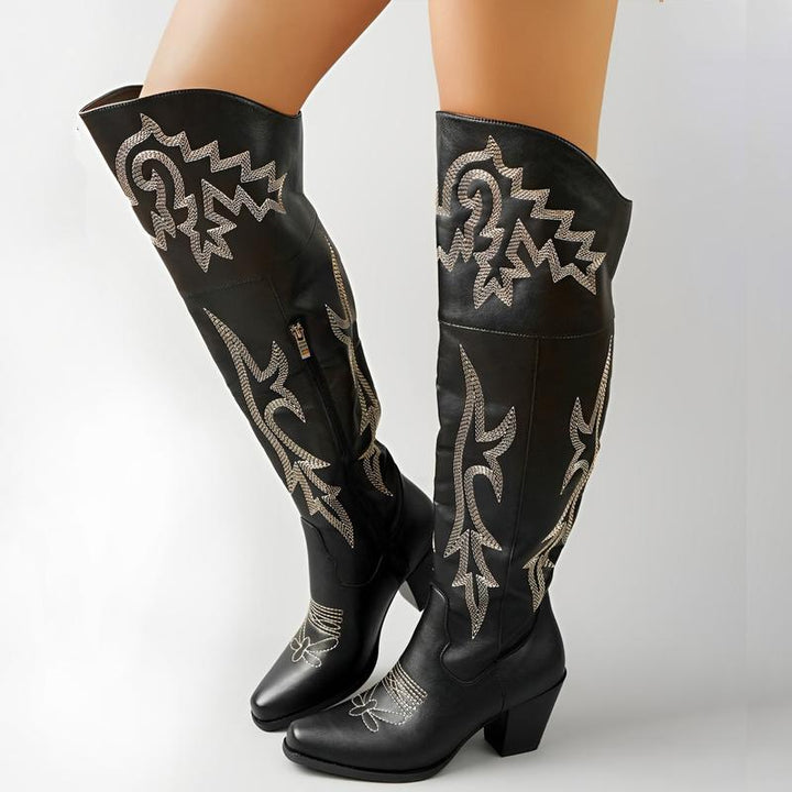 Eva | Botas Altas Vaqueras Bordadas Piel Tacon