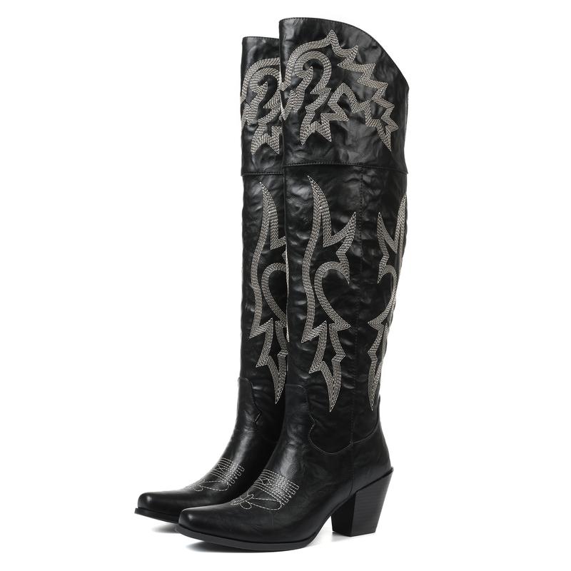 Eva | Botas Altas Vaqueras Bordadas Piel Tacon