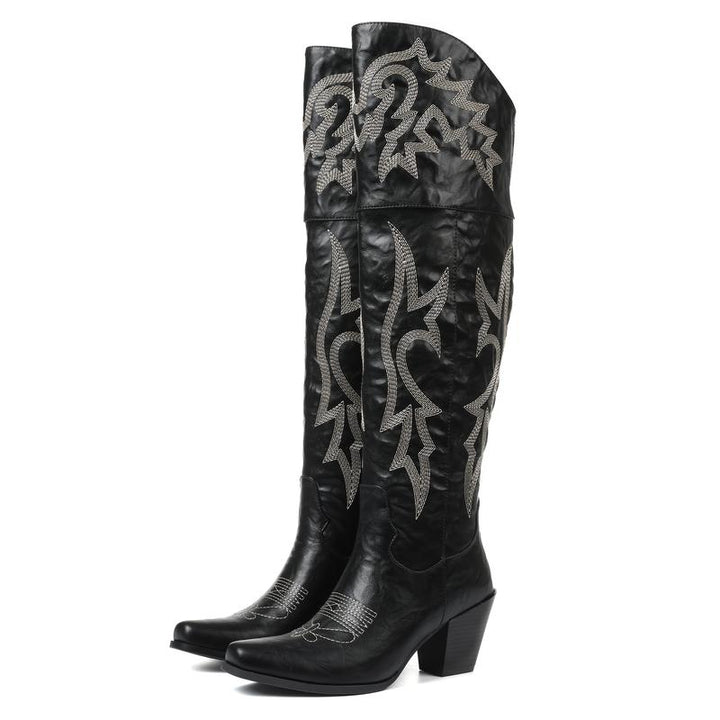 Eva | Botas Altas Vaqueras Bordadas Piel Tacon