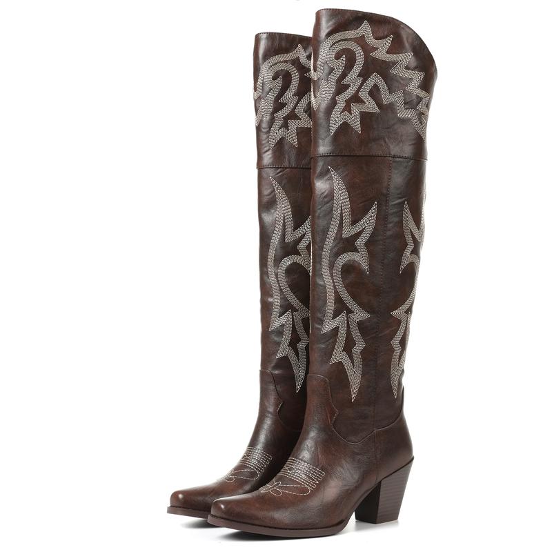 Eva | Botas Altas Vaqueras Bordadas Piel Tacon
