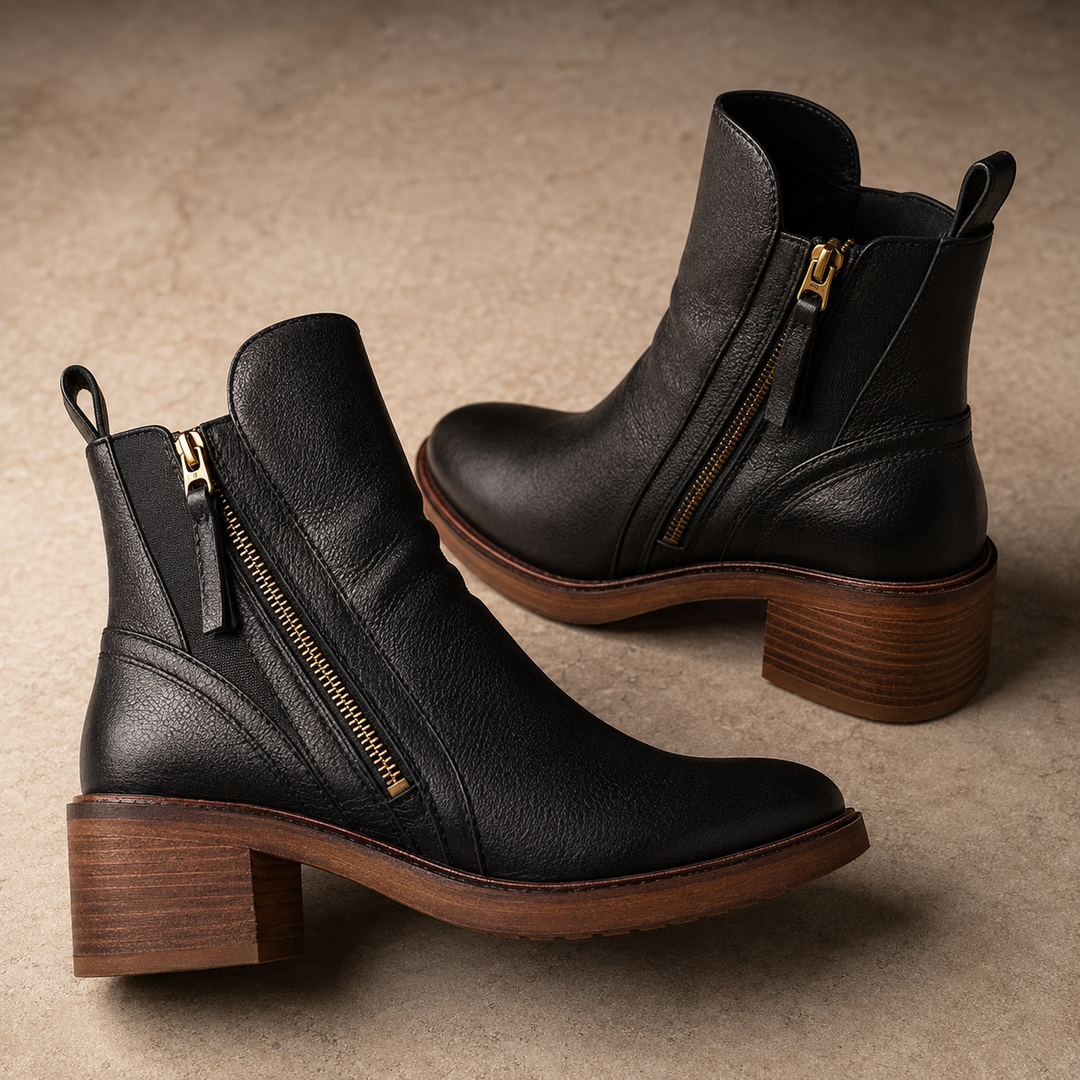 Leila | Botines Mujer Cuero Marrón Tacón Plataforma Cremallera