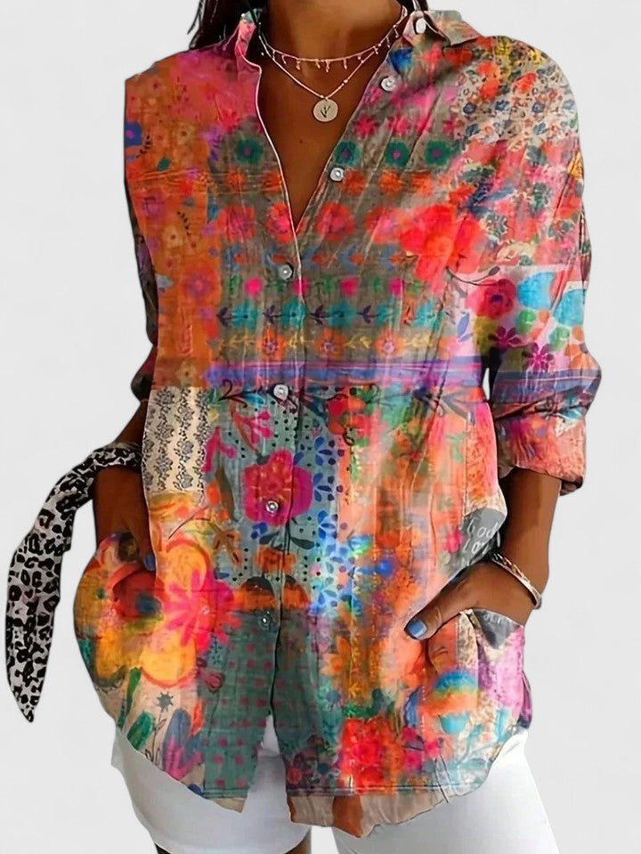 Alba | Camisa Estampada Manga Larga Cuello Solapa