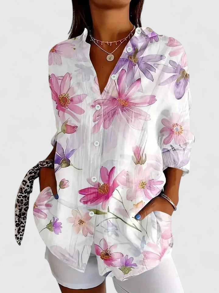 Alba | Camisa Estampada Manga Larga Cuello Solapa
