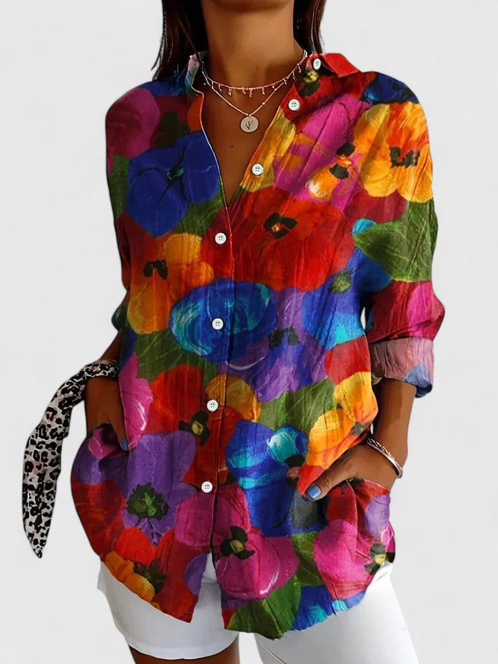 Alba | Camisa Estampada Manga Larga Cuello Solapa