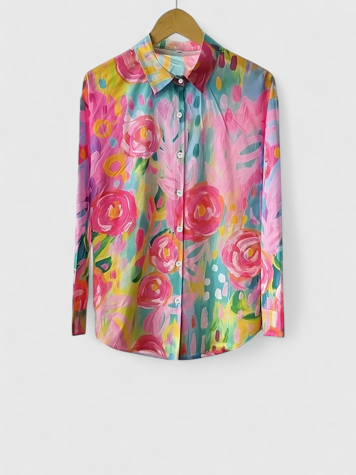 Alba | Camisa Estampada Manga Larga Cuello Solapa