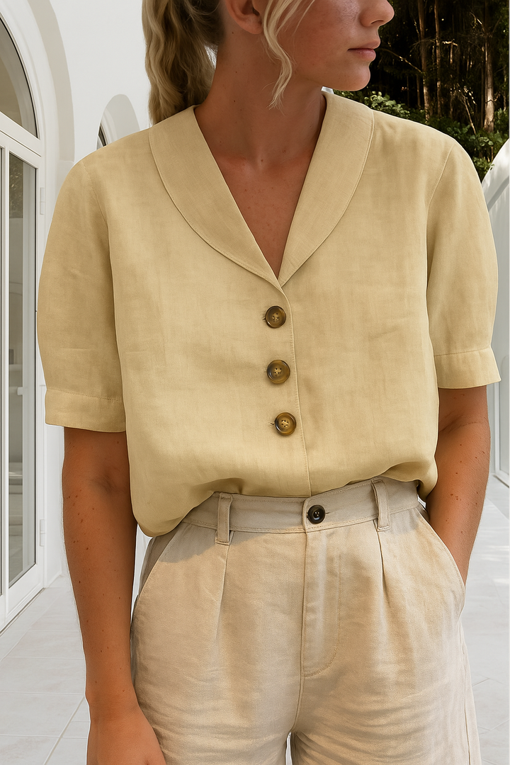 Alba | Camisa de Lino Manga Corta Cuello Solapas
