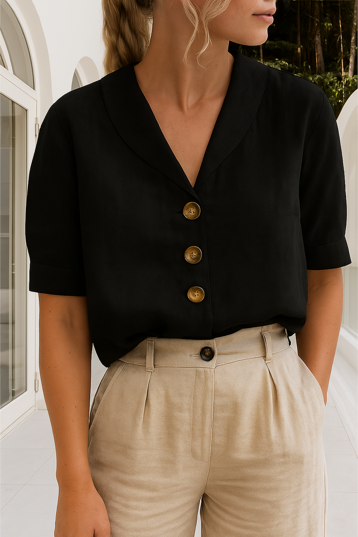 Alba | Camisa de Lino Manga Corta Cuello Solapas