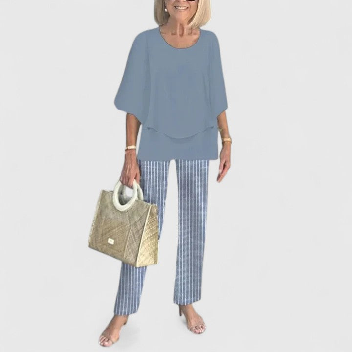 Alba | Conjunto Estampado Hojas Top Capas Pantalón Ancho