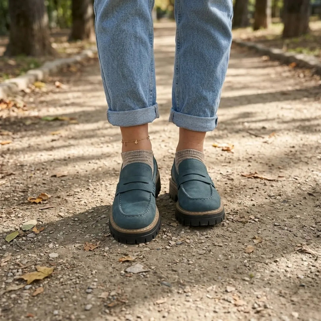 Alba | Mocasines Mujer Piel Suela Gruesa Punta Cosida