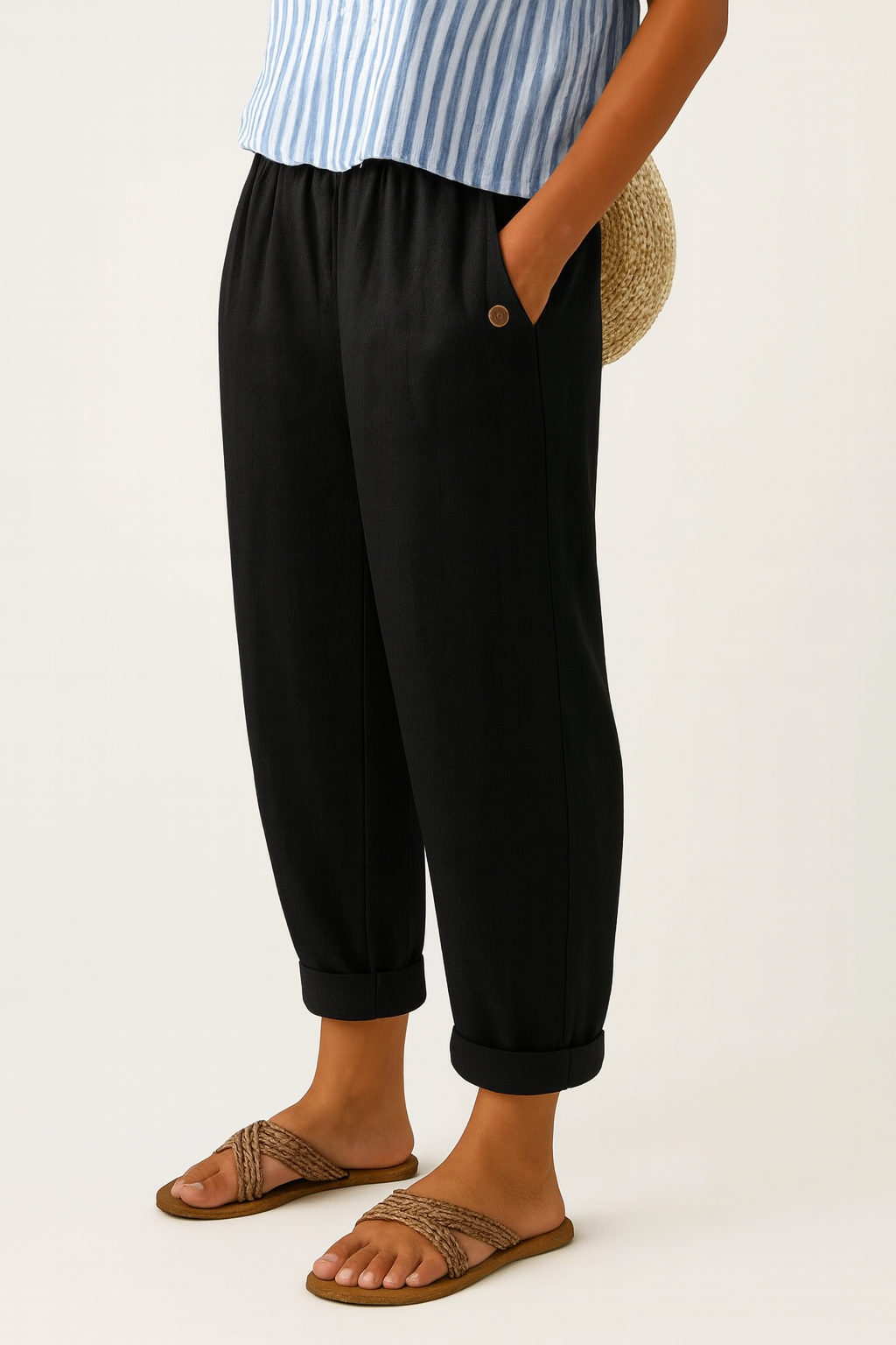 Alba | Pantalones Mujer Relajados Cortos Bolsillos