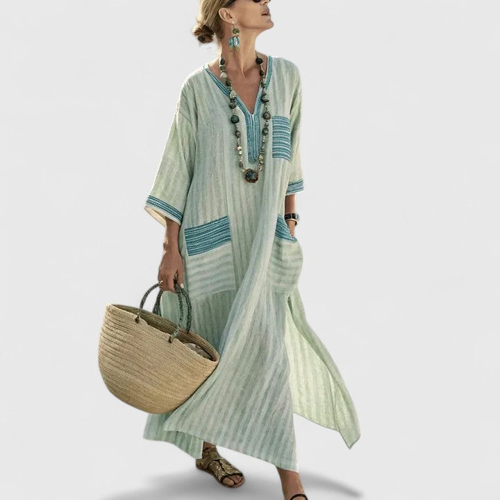 Alba | Vestido Maxi Midi Mujer Rayas Bolsillos