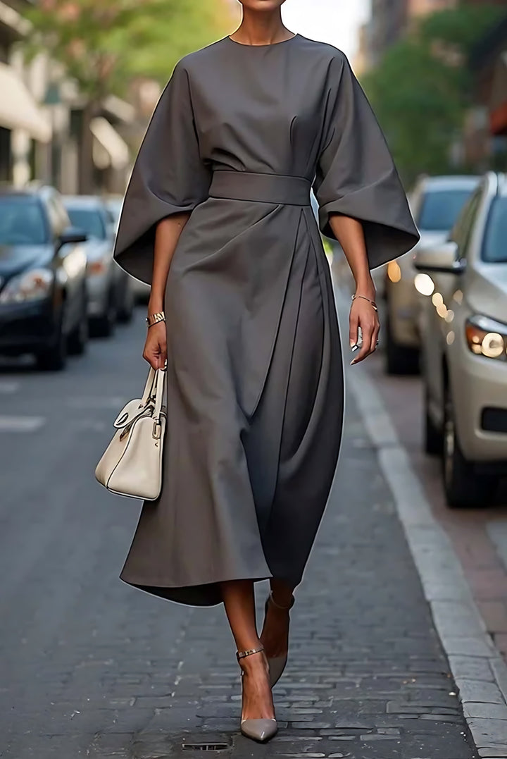 Alba | Vestido Midi Wrap Manga Ancha Cinturón