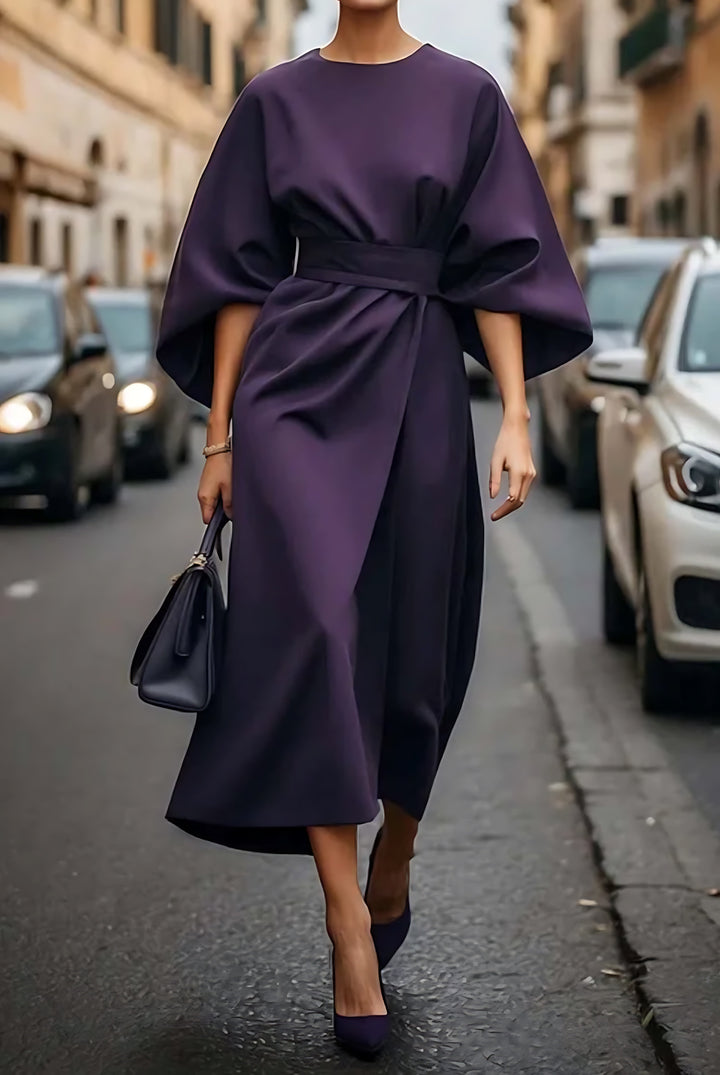 Alba | Vestido Midi Wrap Manga Ancha Cinturón