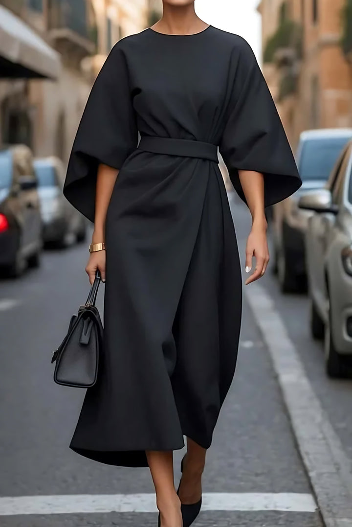 Alba | Vestido Midi Wrap Manga Ancha Cinturón