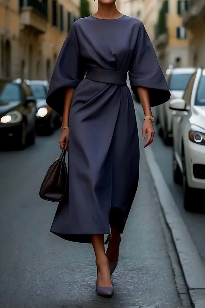 Alba | Vestido Midi Wrap Manga Ancha Cinturón