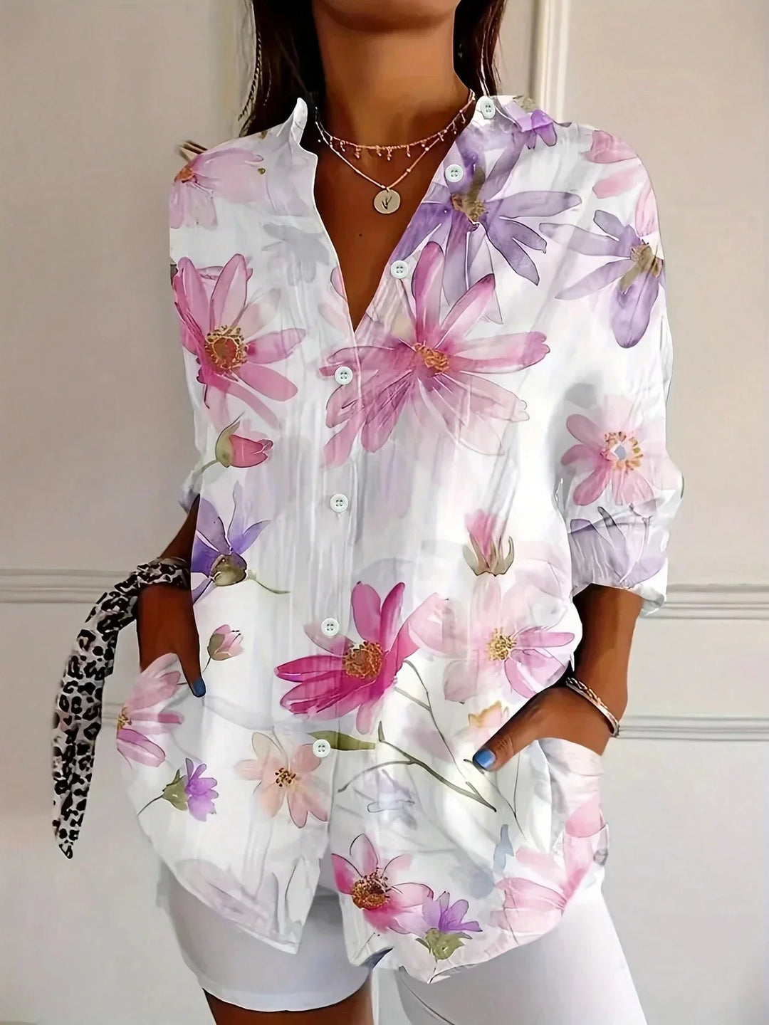 Alejandra | Camisa Estampada Manga Larga Cuello