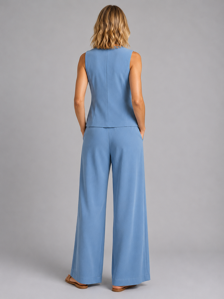 Alejandra | Conjunto Punto Mujer Chaleco Pantalón Ancho Plisado