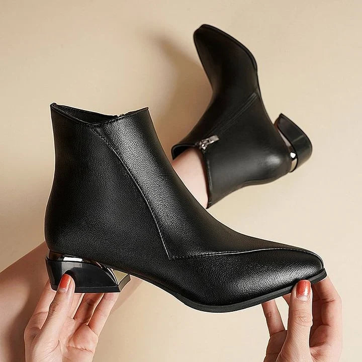 Amelia | Botines Mujer Puntiagudo con Tacón Bajo y Cremallera Lateral
