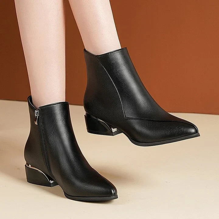 Amelia | Botines Mujer Puntiagudo con Tacón Bajo y Cremallera Lateral