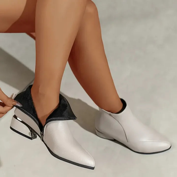 Amelia | Botines Mujer Puntiagudo con Tacón Bajo y Cremallera Lateral