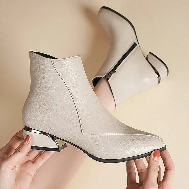 Amelia | Botines Mujer Puntiagudo con Tacón Bajo y Cremallera Lateral
