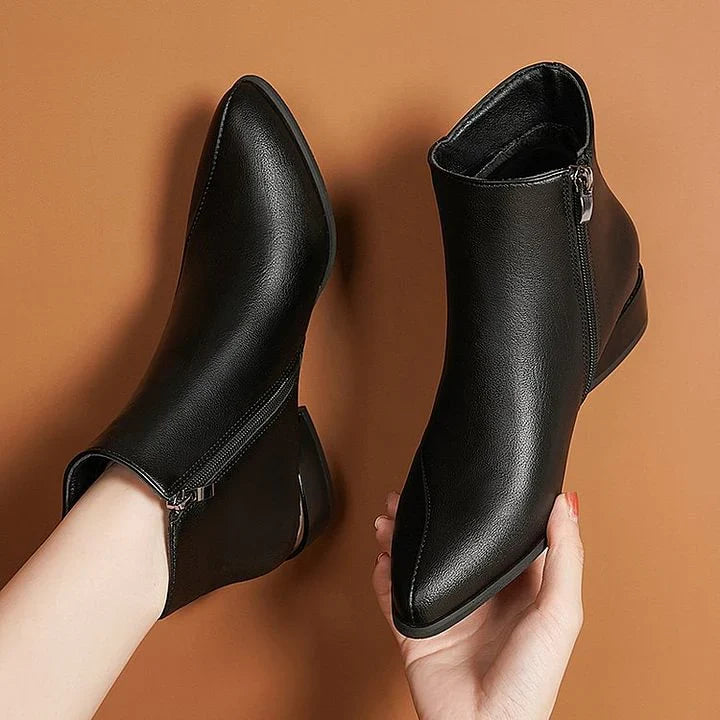 Amelia | Botines Mujer Puntiagudo con Tacón Bajo y Cremallera Lateral
