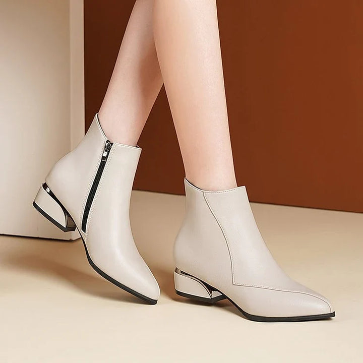 Amelia | Botines Mujer Puntiagudo con Tacón Bajo y Cremallera Lateral