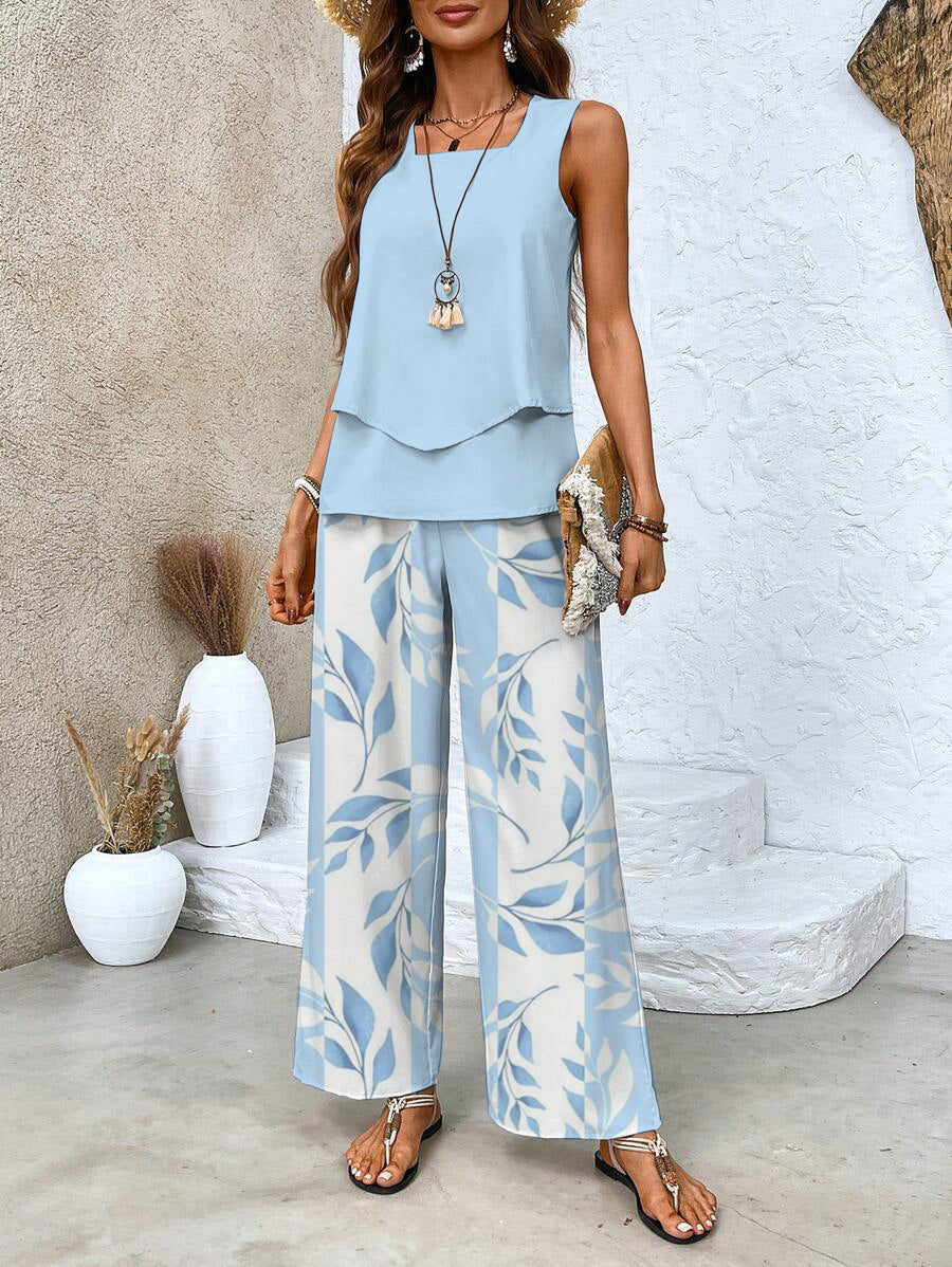 Amelia | Conjunto Blusa y Pantalones Estampado Hojas