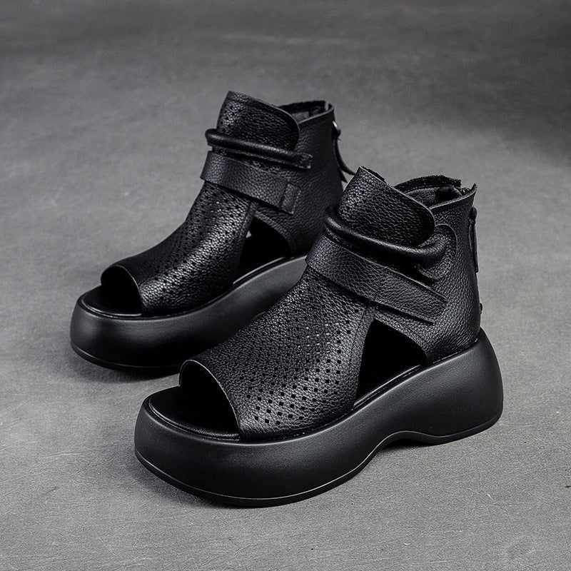 Amelia | Sandalias Plataforma Piel Perforadas Tobilleras Mujer