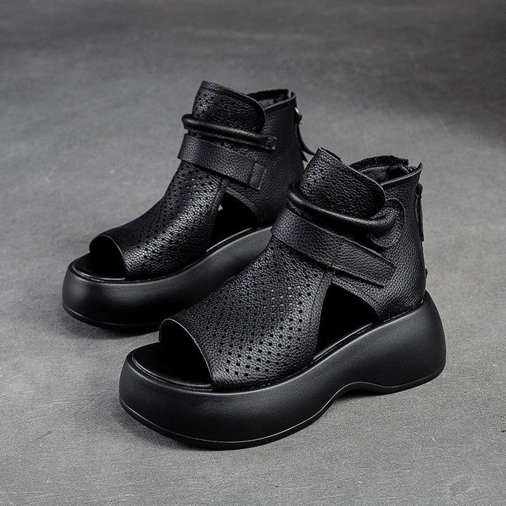 Amelia | Sandalias Plataforma Piel Perforadas Tobilleras Mujer