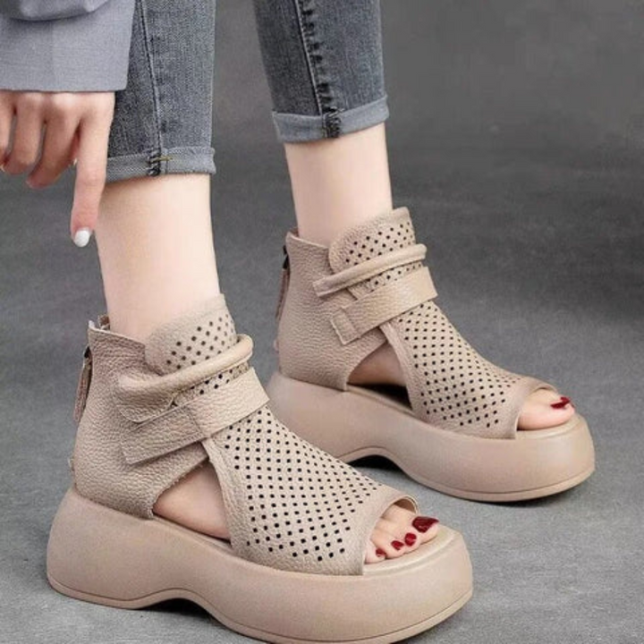 Amelia | Sandalias Plataforma Piel Perforadas Tobilleras Mujer