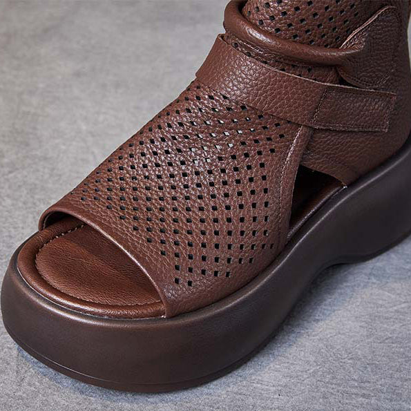 Amelia | Sandalias Plataforma Piel Perforadas Tobilleras Mujer